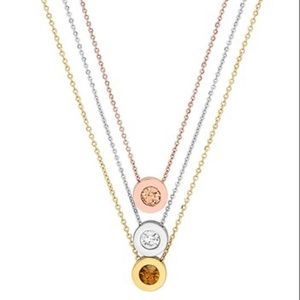 NEW• 14 KT GOLD SYLVIE SIMULATED DIAMOND TRIPLE NECKLACE